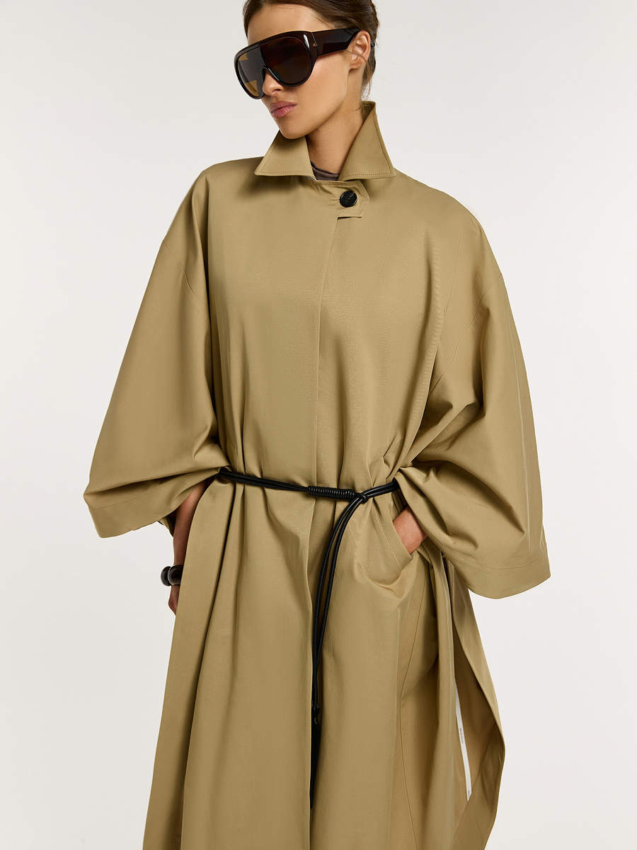 Тренч-пончо из итальянского хлопка с контрастными деталями. Nude Story