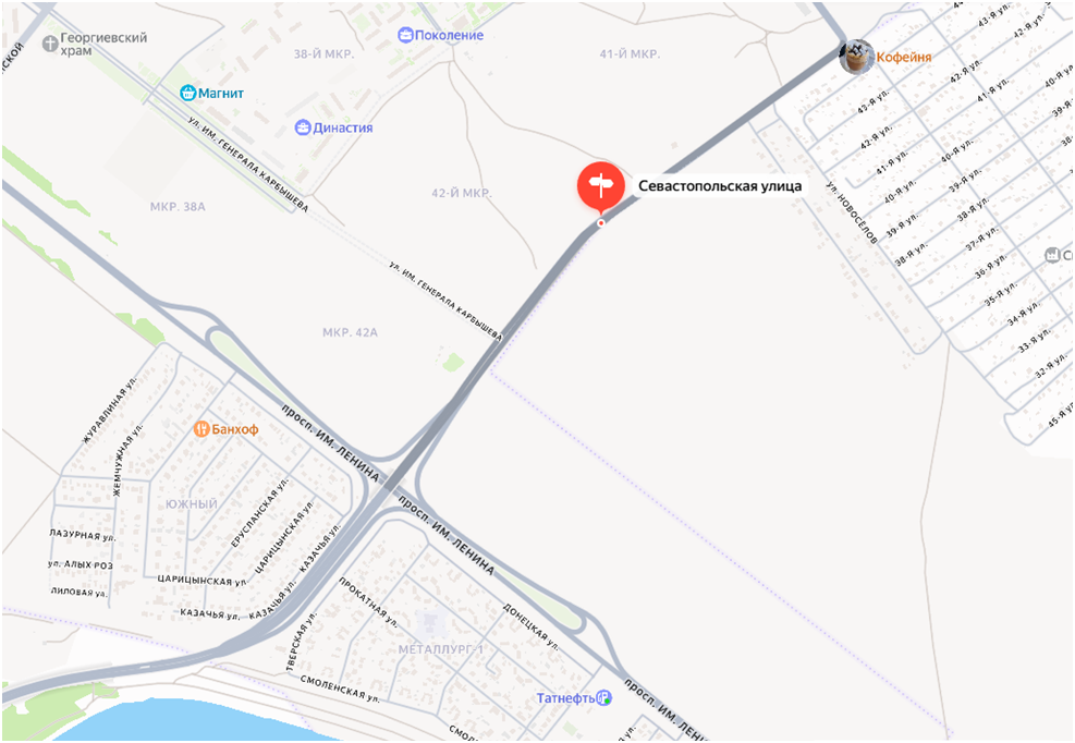 Улица Севастопольская на карте города Волжского.