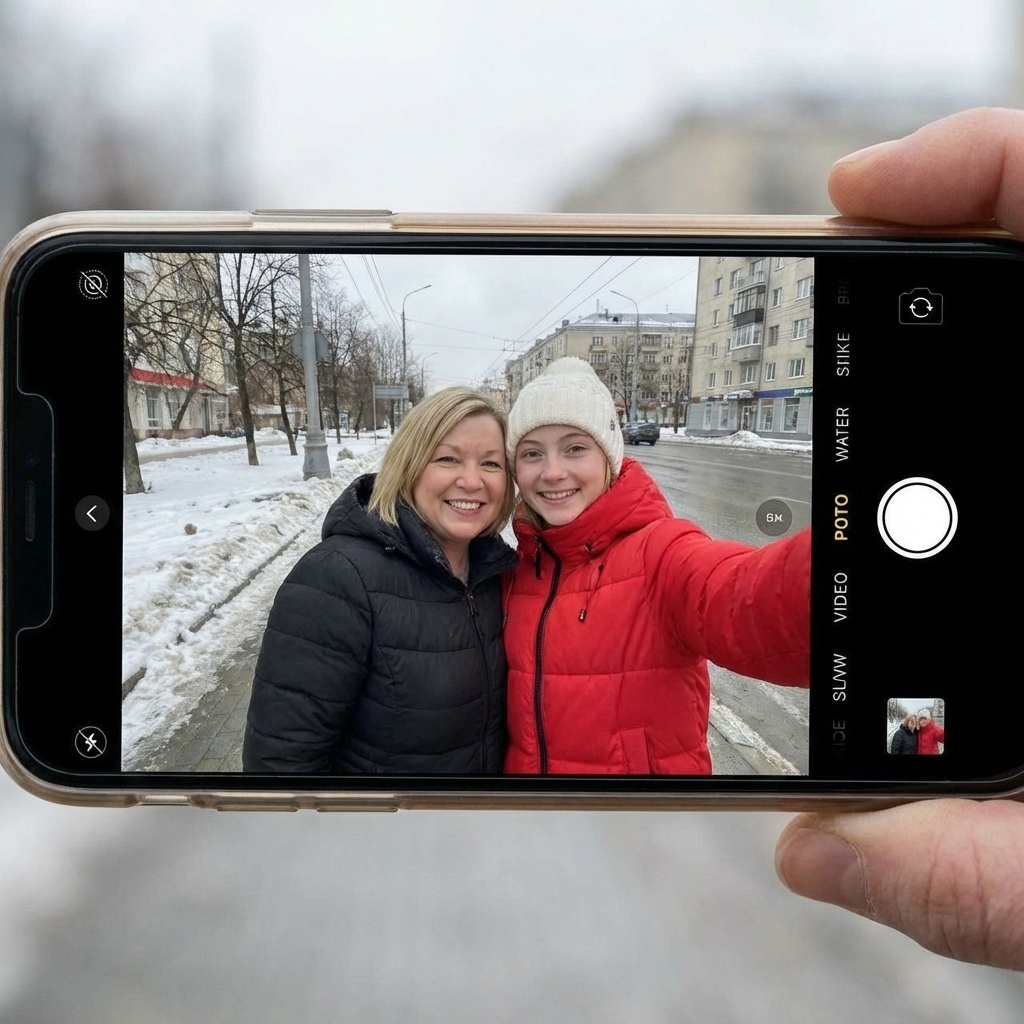 Мам, смотри, как классно. Ты здесь такая красивая!