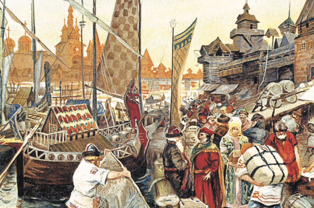 Новгородский торг Художник Аполлинария Васнецова 1909 г