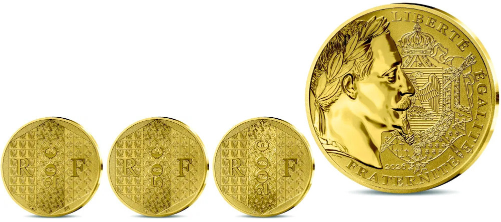    Набор золотых монет Франция Наполеон III 2026 20 50 200 евро Reverse Proof