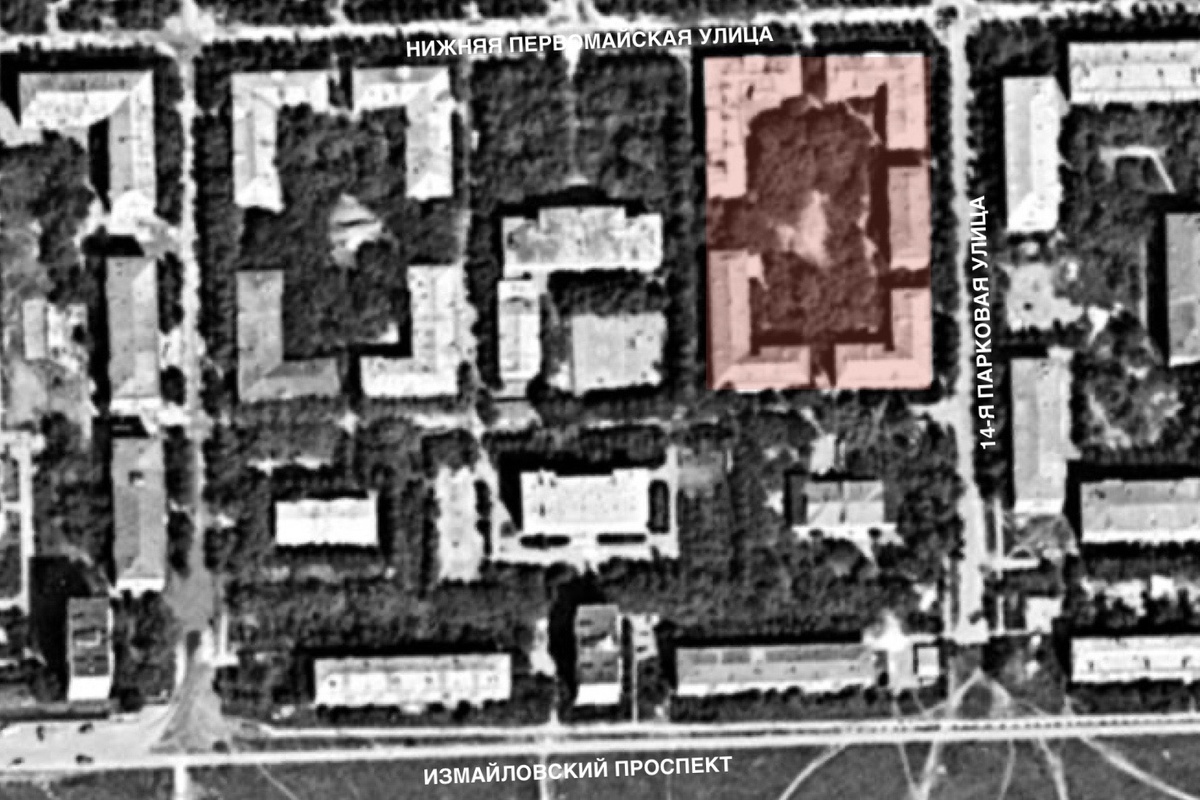 Жилые дома Минтяжстроя на спутниковом снимке 1980 г. Источник: retromap.ru