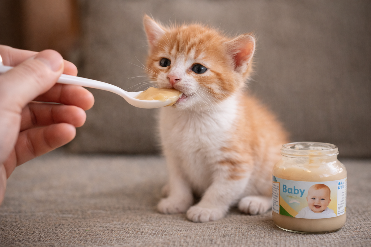 Детское мясное пюре чуть не погубило котенка: случай из практики ветврачей. Фото: нейросети / "ВиЖ".