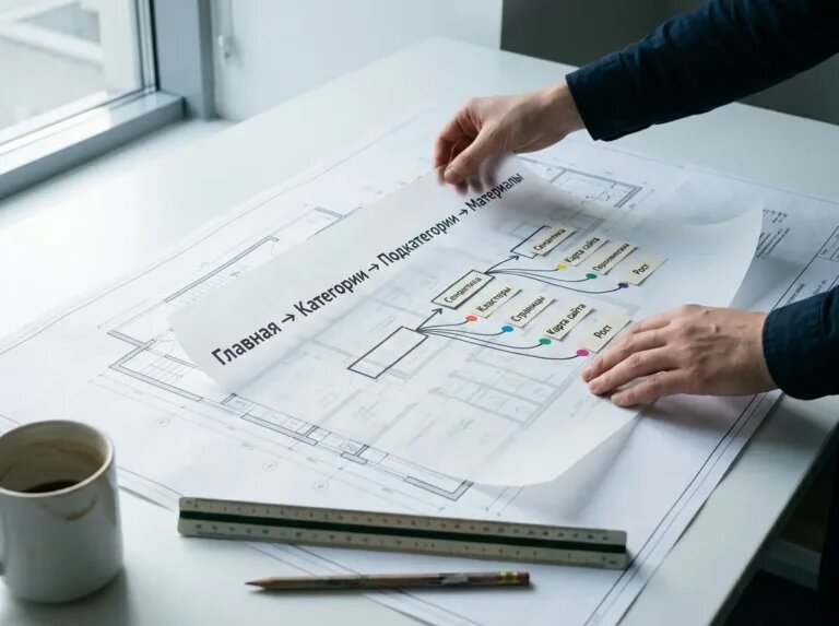    Сопоставление уровней сайта с планом: семантика и кластеры выстраиваются в карту навигации. "Kontenium"