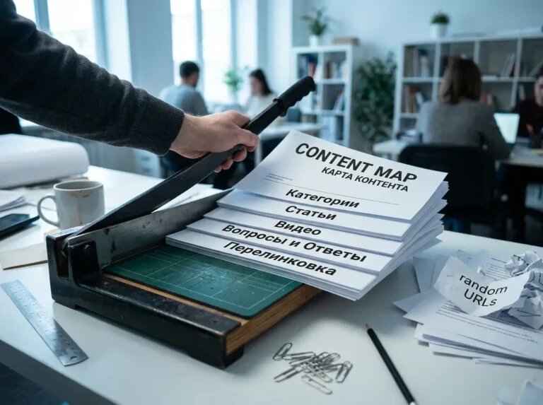    Из разрозненных листов собирается инженерная карта контента — основа структуры сайта и перелинковки. "Kontenium"