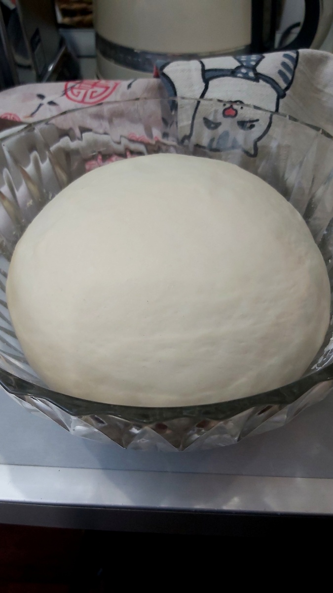 Тесто в расмтойке после замеса, потом я его перекину в форму на следующий подъём.