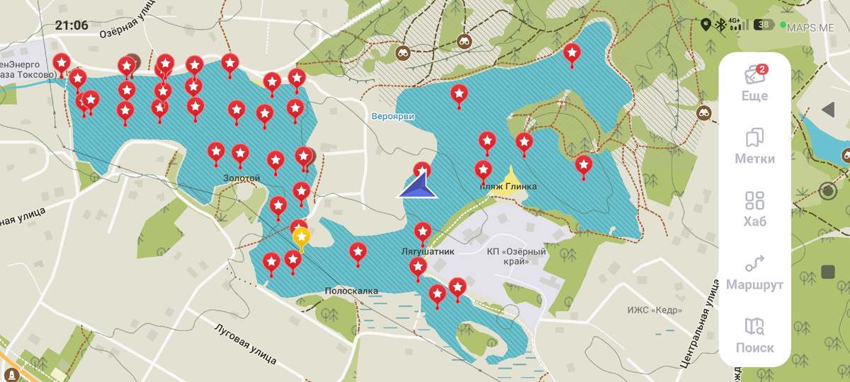 Красные отметки - это проруби