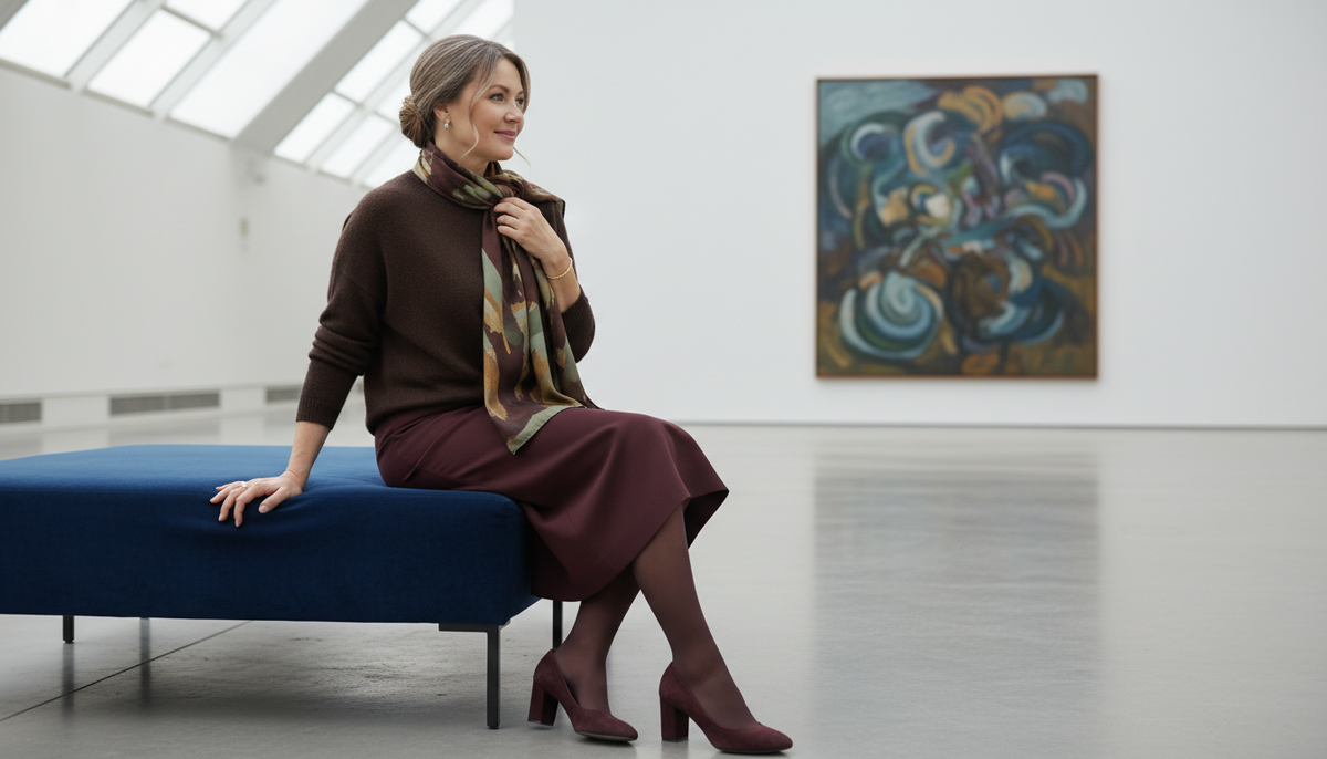 Сочетание цветов через платок с принтом - и два "спорящих" оттенка вдруг договорились