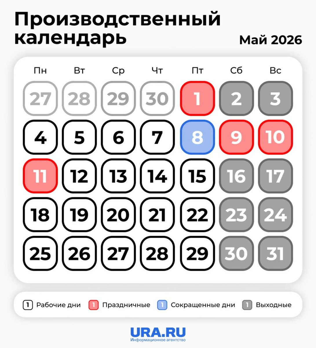    Производственный календарь на май