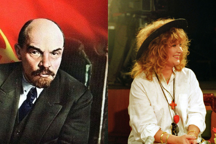 Коллаж из общедоступного плаката с Лениным и фрагмента фото  РИА Новости с Аллой Пугачевой в 1994 году. 