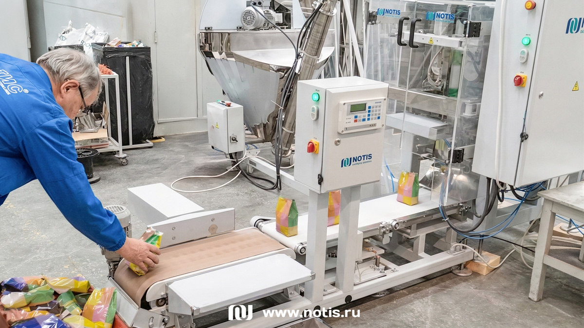 Фасовочная линия НОТИС на тестовых испытаниях перед отгрузкой заказчику