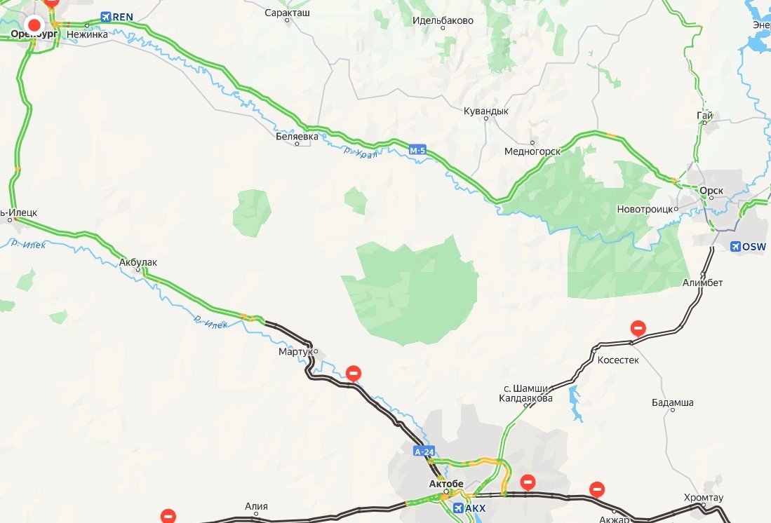    В Казахстане из-за непогоды закрыли 2 трассы из Оренбургской области – через Сагарчин и Орск