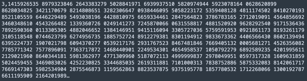 Число π с первой тысячей высших разрядов десятичной дроби