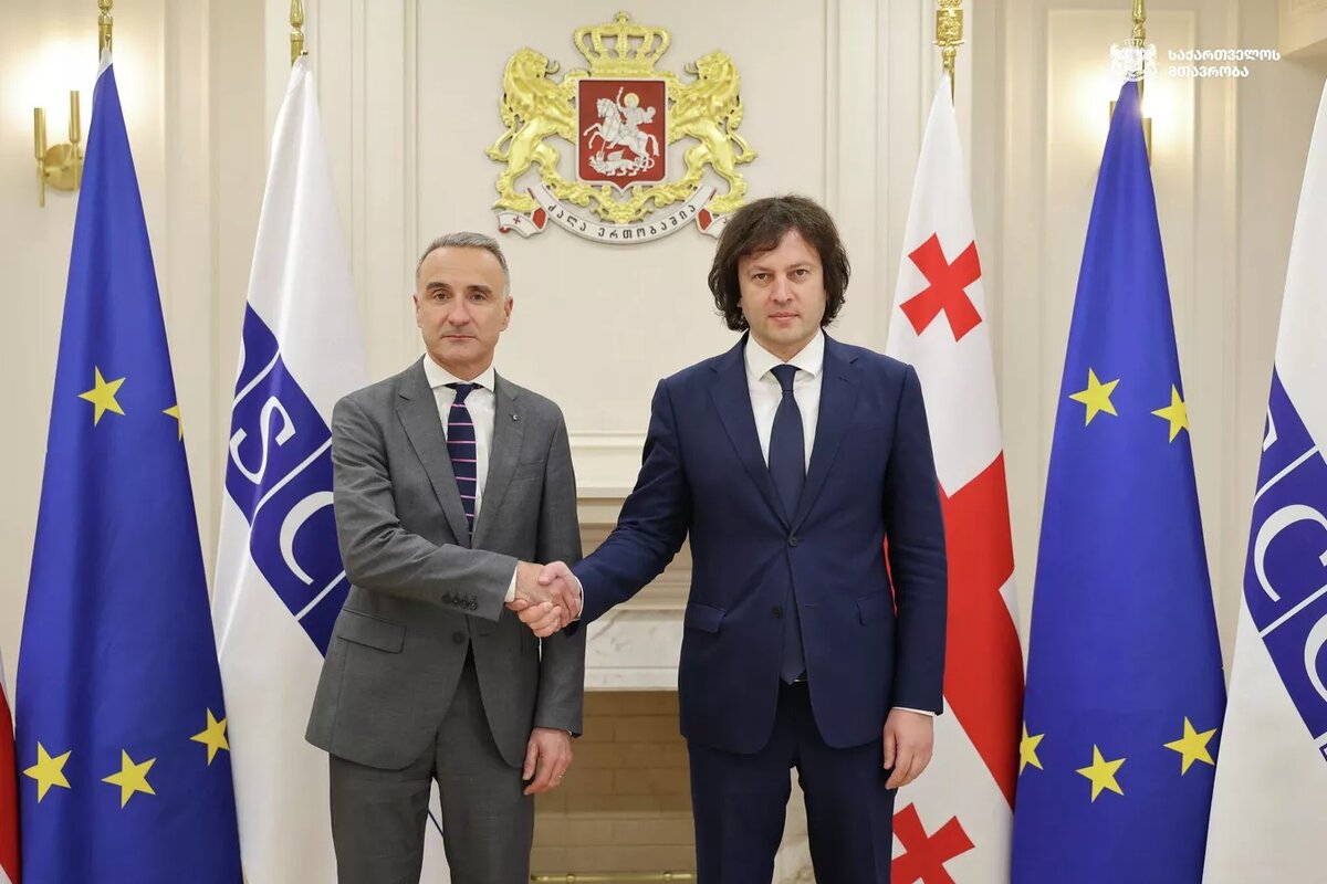 Президент Парламентской ассамблеи ОБСЕ Пере Хоан Понс Сампьетро и премьер Грузии Ираклий Кобахидзе, Тбилиси, Грузия, 10 марта 2026г.