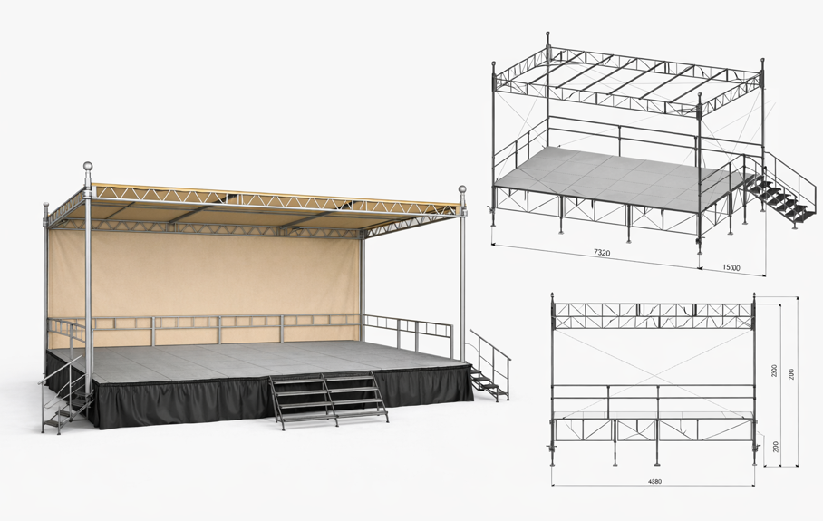 Стальная сцена с элеваторной крышей 