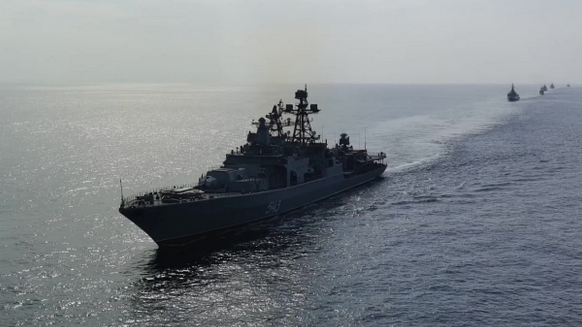    Российский ракетный фрегат «Маршал Шапошников» на международных флотских учениях «Милан-2026».