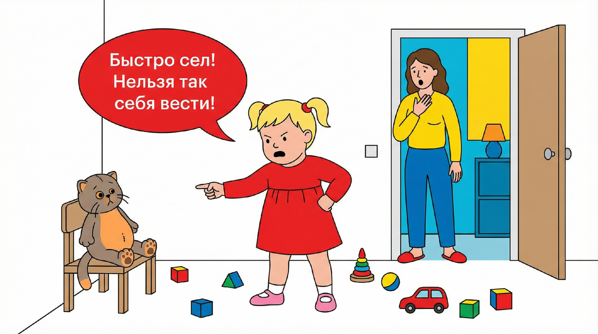 🧸 «Так, Басик! Быстро сел на стул! Нельзя так себя вести!» — заорала моя трехлетняя дочь на плюшевого кота