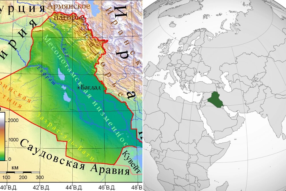    Граничит: на юго-востоке — с Кувейтом, на юге — с Саудовской Аравией, на западе — с Иорданией и Сирией, на севере — с Турцией, на востоке — с Ираном. Фото: Коллаж АиФ