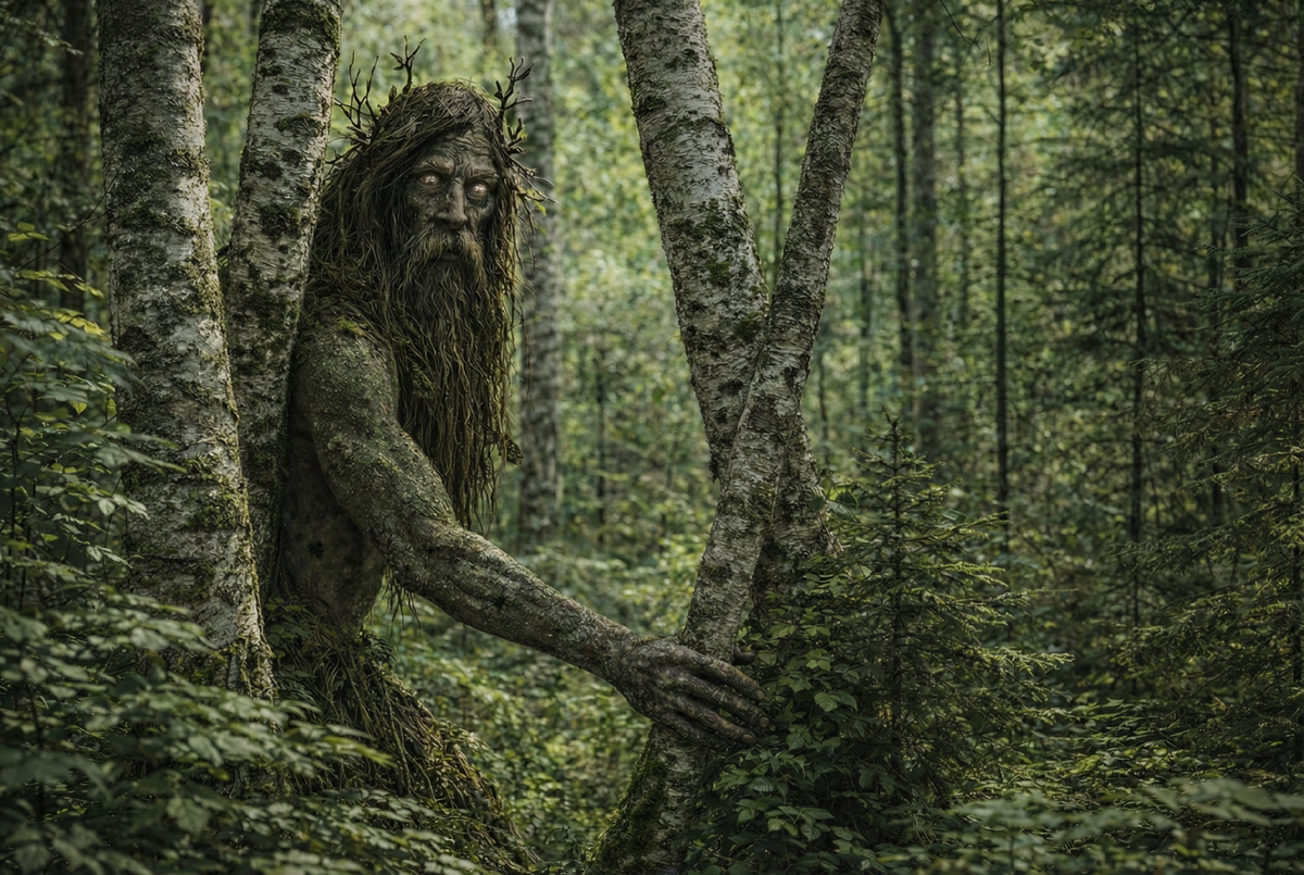 По поверьям, Леший может становиться высоким, как деревья, или маленьким, как травинка
