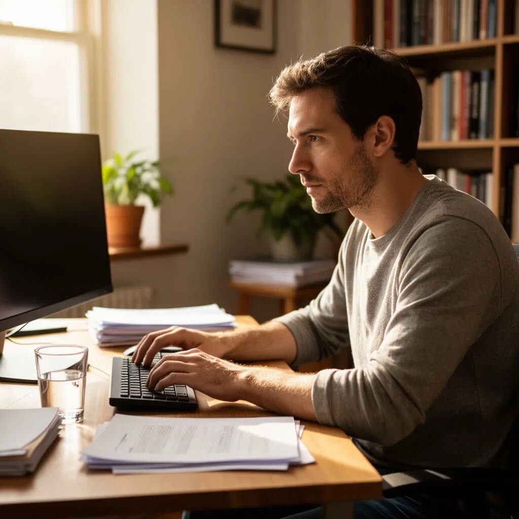 За компьютером. Иллюстрация сгенерирована нейросетью