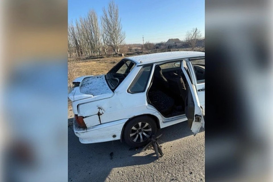    Обстрел автомобиля на въезде в Васильевку. Фото: ТГ-канал губернатора Запорожской области Евгения Балицкого