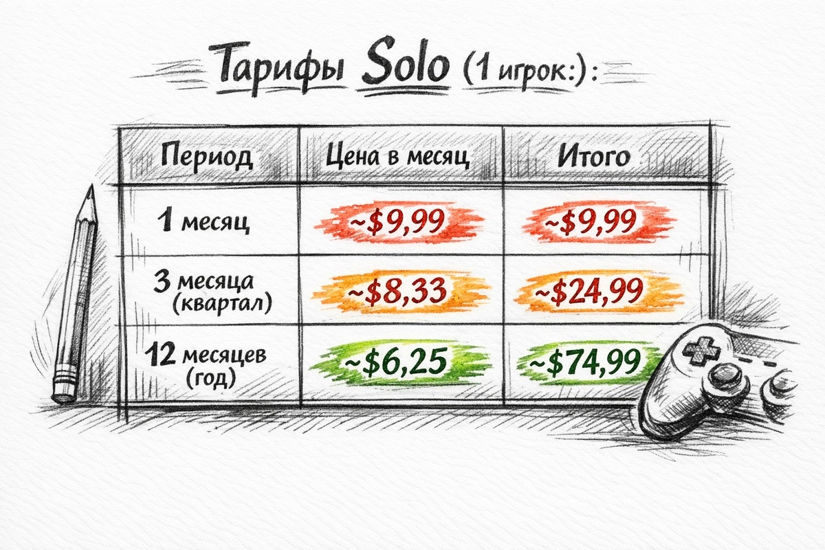 Тарифы Solo (1 игрок)