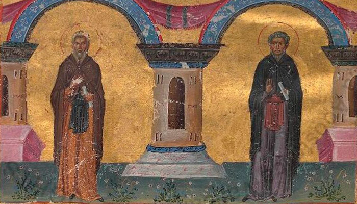 Прокопий Декаполит и Василий Исповедник (из «Минология Василия II», X век). Фото: wikimedia.org