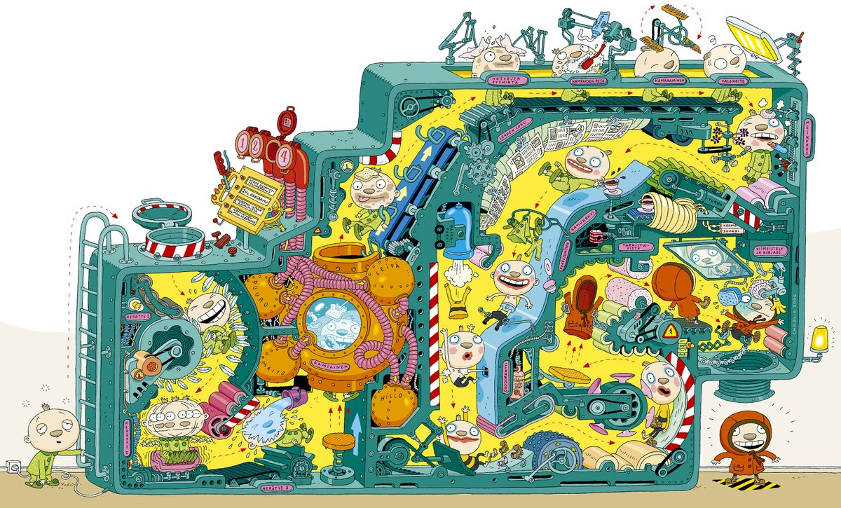 Будильно-кормильно-одевальный аппарат из книги "Тату и Пату - изобретатели" Айно Хавукайнен, Сами Тойвонен (Издательство: Мир Детства Медиа)