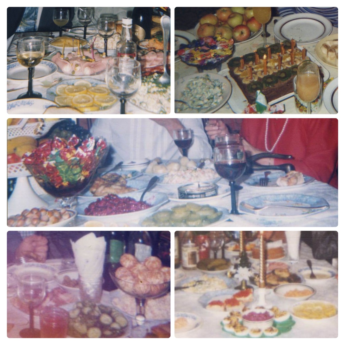 В статье все фото авторские. Коллаж автора из личных архивных фото. Столы разных лет, из совсем старых черно-белых фото нашла только одно и там почти ничего не разобрать, что на столе. Раньше фотографировали в основном людей, фото были ценностью, это сейчас есть возможность запечатлевать кого угодно и что угодно и в любом количестве.