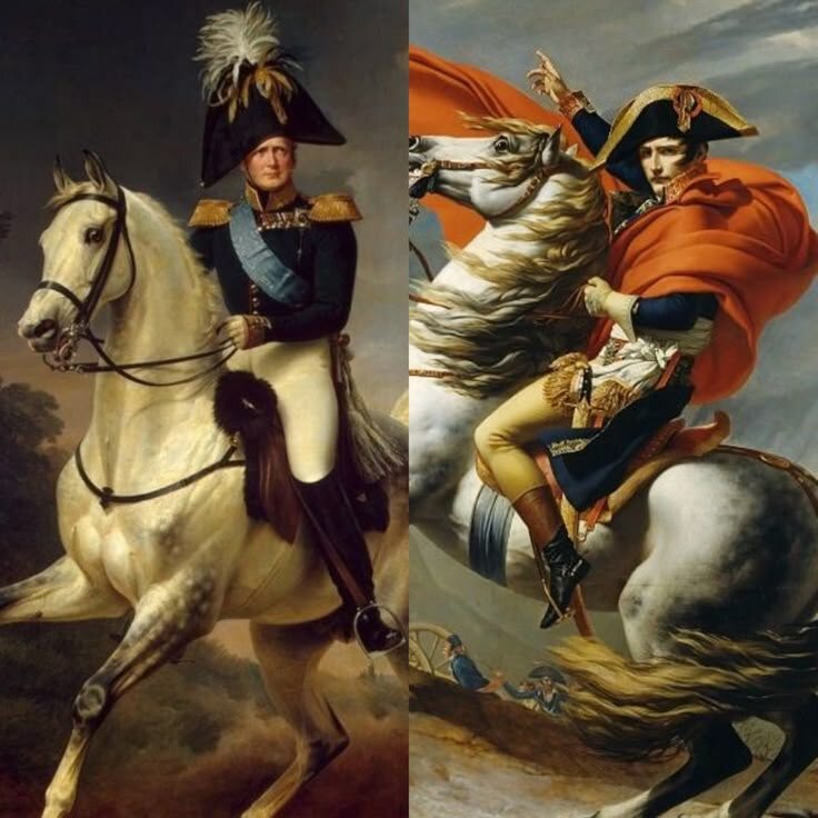 Фотоколлаж портретов Александра I (1777 - 1825) и Наполеона Бонапарта (1769 - 1821)
