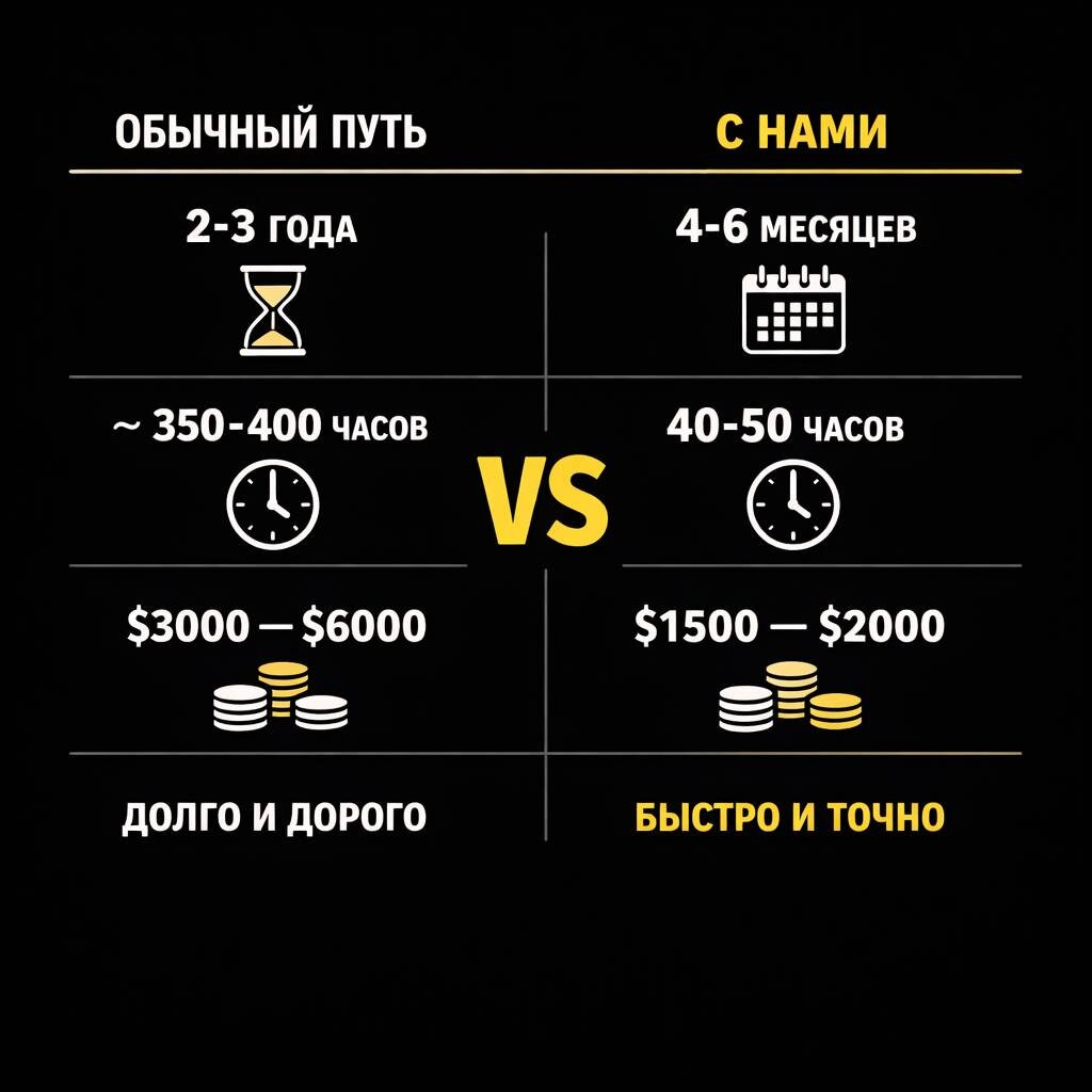 В Антишколе мы работаем иначе. Мы не «учим весь язык».
Мы решаем конкретную задачу на данном этапе жизни, связанную с языком и тренируем сценарии общения, в которых она происходит.
Поэтому один урок у нас может стоить чуть дороже, чем на платформах. Но путь до цели - значительно короче и дешевле.

Средний срок, за который наши студенты решают свою задачу: ≈ 4-6 месяцев. Это 40-50 уроков.

Если перевести это в цифры:

обычная траектория изучения языка
≈ 300-400 часов

работа через сценарии Антишколы
≈ 40-60 часов

Разница - до 300 часов жизни! И часто - несколько тысяч долларов, которые люди обычно тратят на бесконечные попытки «подтянуть язык».

Если вам это знакомо - запишитесь на пробный урок.
Мы соберём план движения в языке под вашу реальную жизнь.