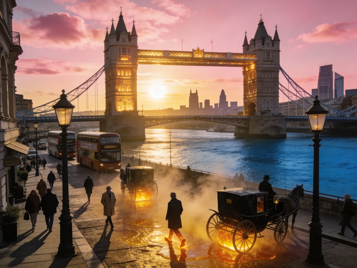 Красивейший город мира. Тауэр-бридж, золотой закат, романтика старых улиц. Только приглядитесь: эта янтарная дымка у ног прохожих убивала быстрее бомб. 12 тысяч смертей за неделю. Лондон-1952. Тогда убивали камины. Сегодня — выхлопные трубы. А мы всё так же не замечаем.