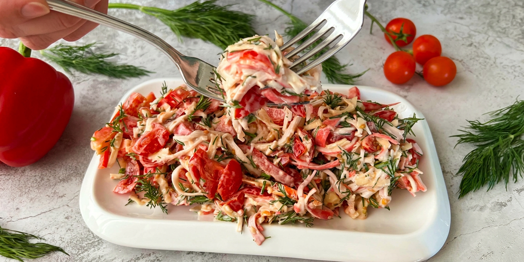 Крабовые палочки «по-новому»: один трюк со скалкой, и салат получается совсем другим