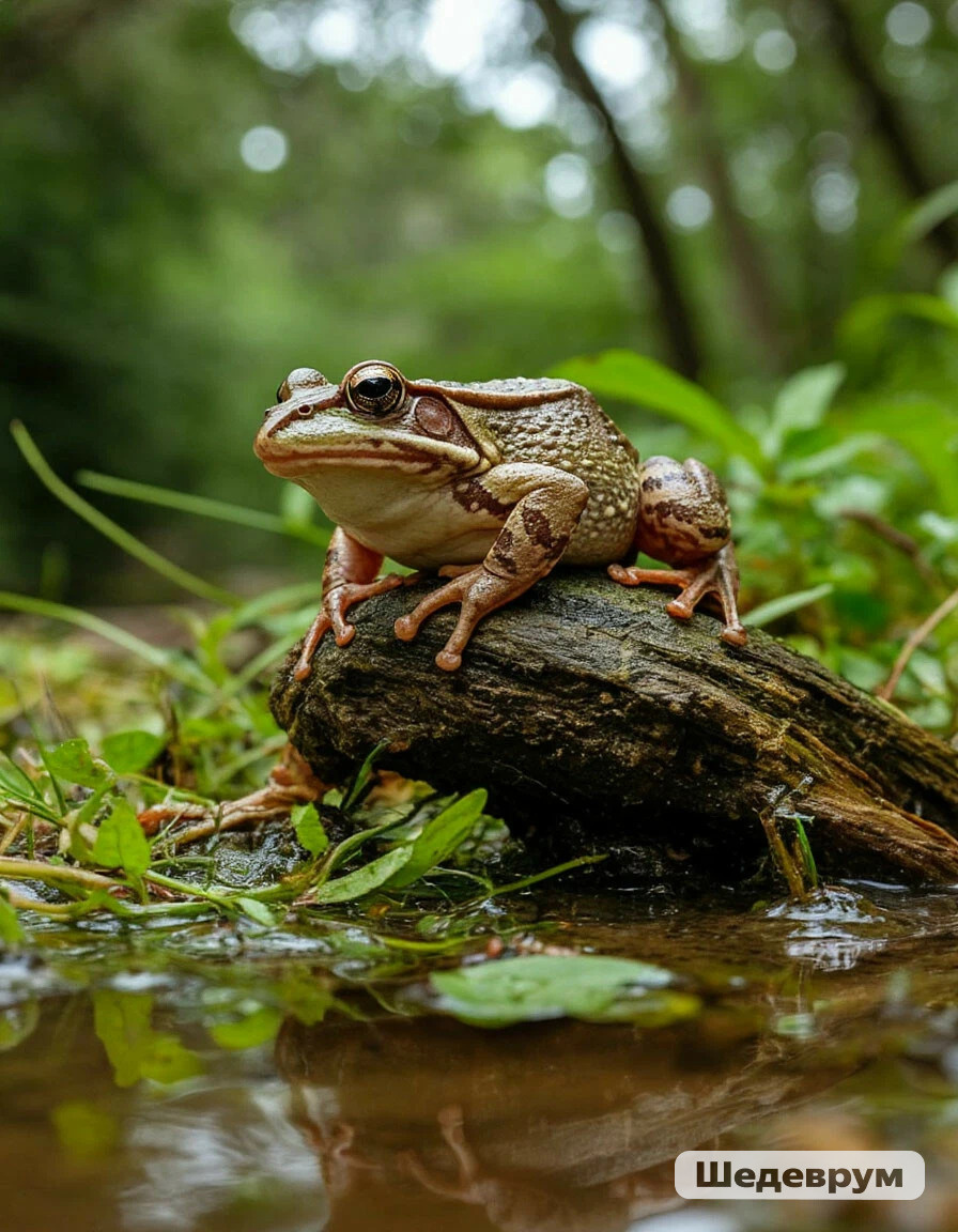 Изображение сгенерировано нейросетью по первому четверостишию, почему лягушка? Да еще и трехпалая? Без понятия!