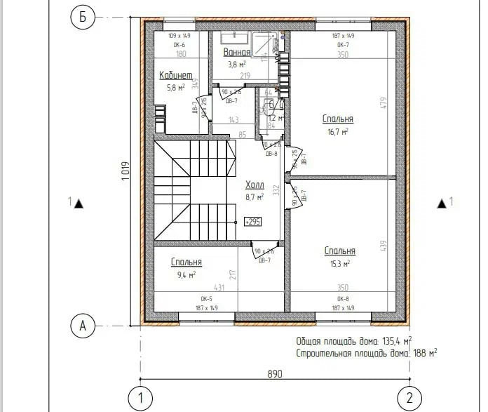 Чертёж-планировка 2 этажа
