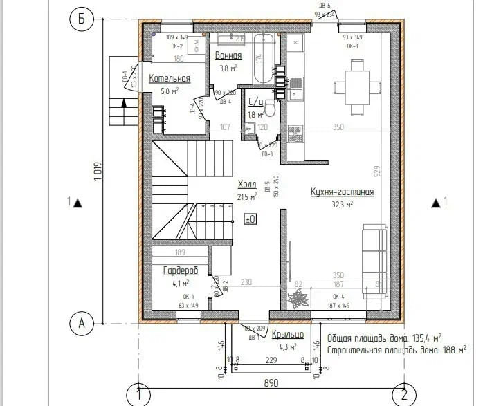 Чертёж-планировка 1 этажа