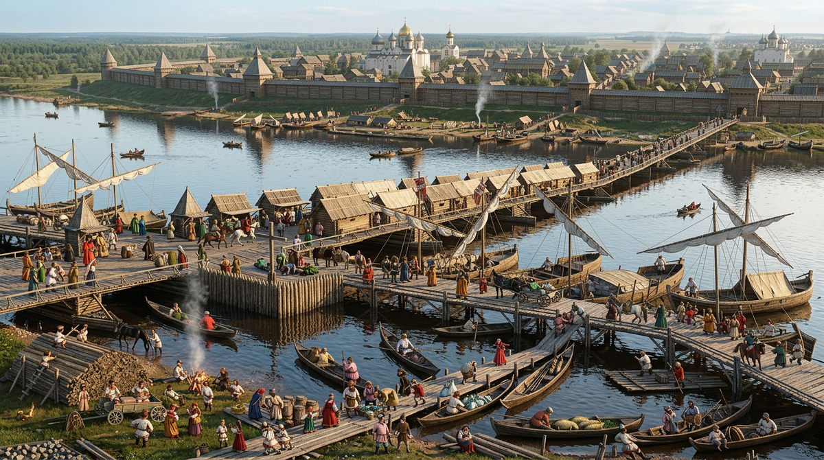 Средневековый Новгород - современная фото реконструкция на основе старинных гравюр