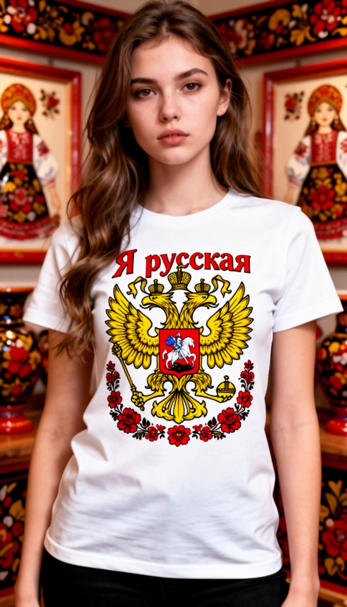 Сегодня выбрала образ с патриотичным принтом. Я русская — и этим горжусь! Джинсы и футболка — просто, но со смыслом. 🇷🇺