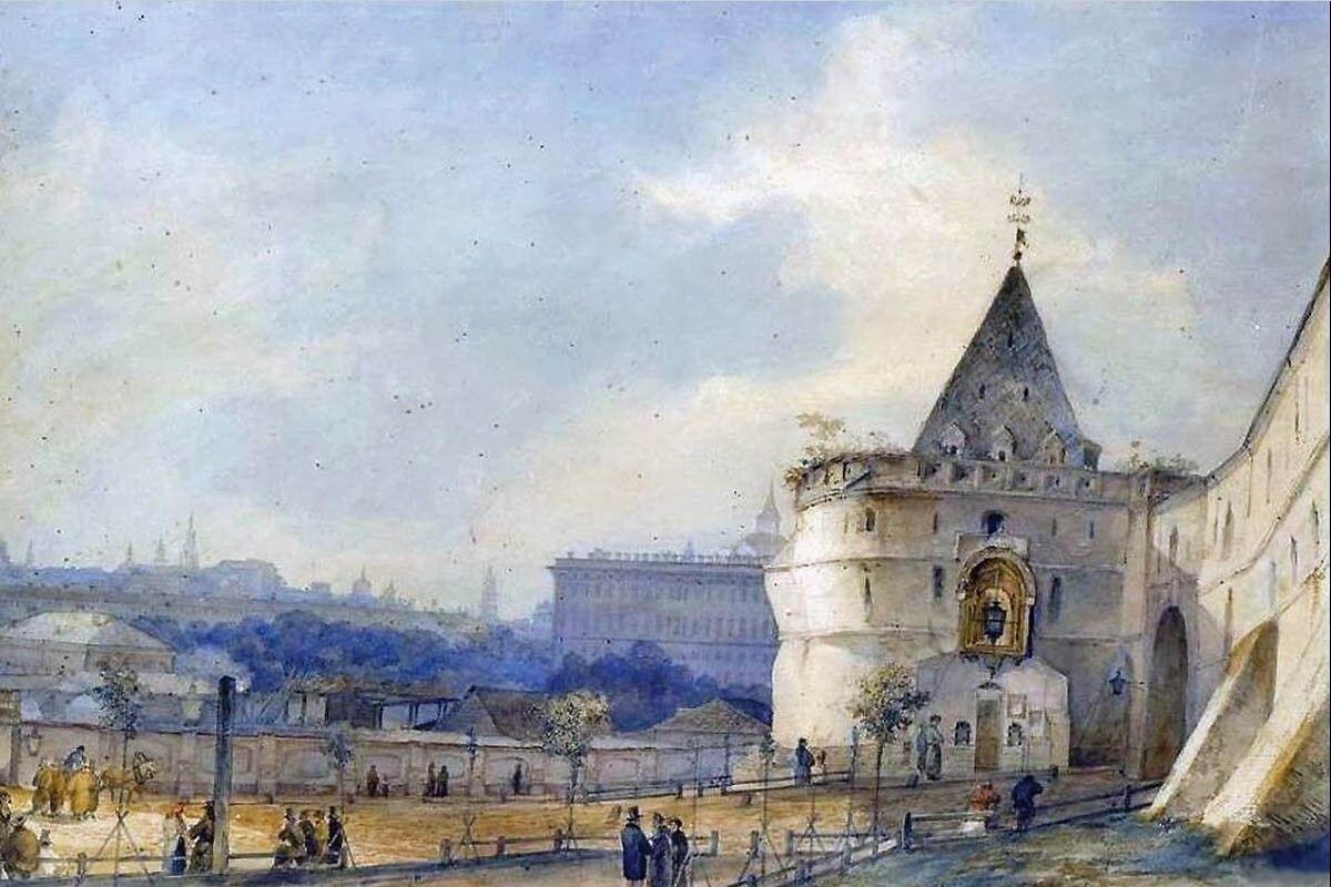 Картина С. М. Воробьева «Варварские ворота Китай-города», 1850-е гг. хранится в Государственном Русском Музее. Источник: общественное достояние📷

