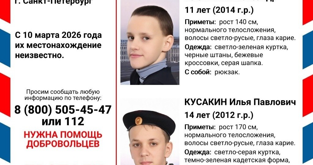 Двое несовершеннолетних братьев пропали в Петербурге