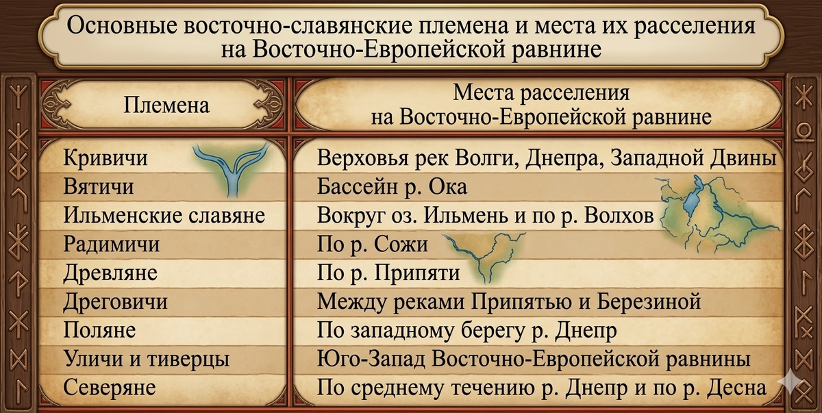 Описание восточно-славянских племен и места расселения