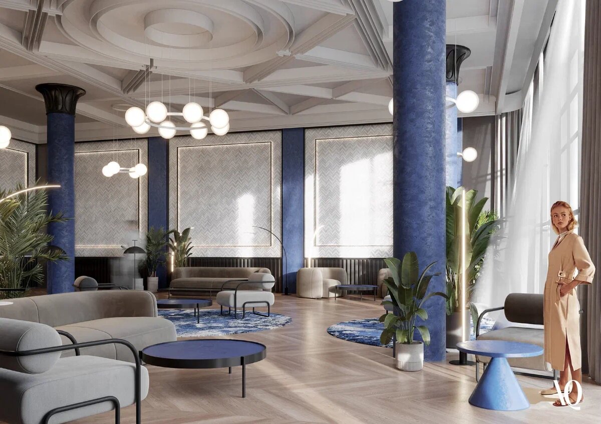 Васильковый зал – еще одно пространство с восстановленными элементами интерьера для встреч, отдыха и работы 