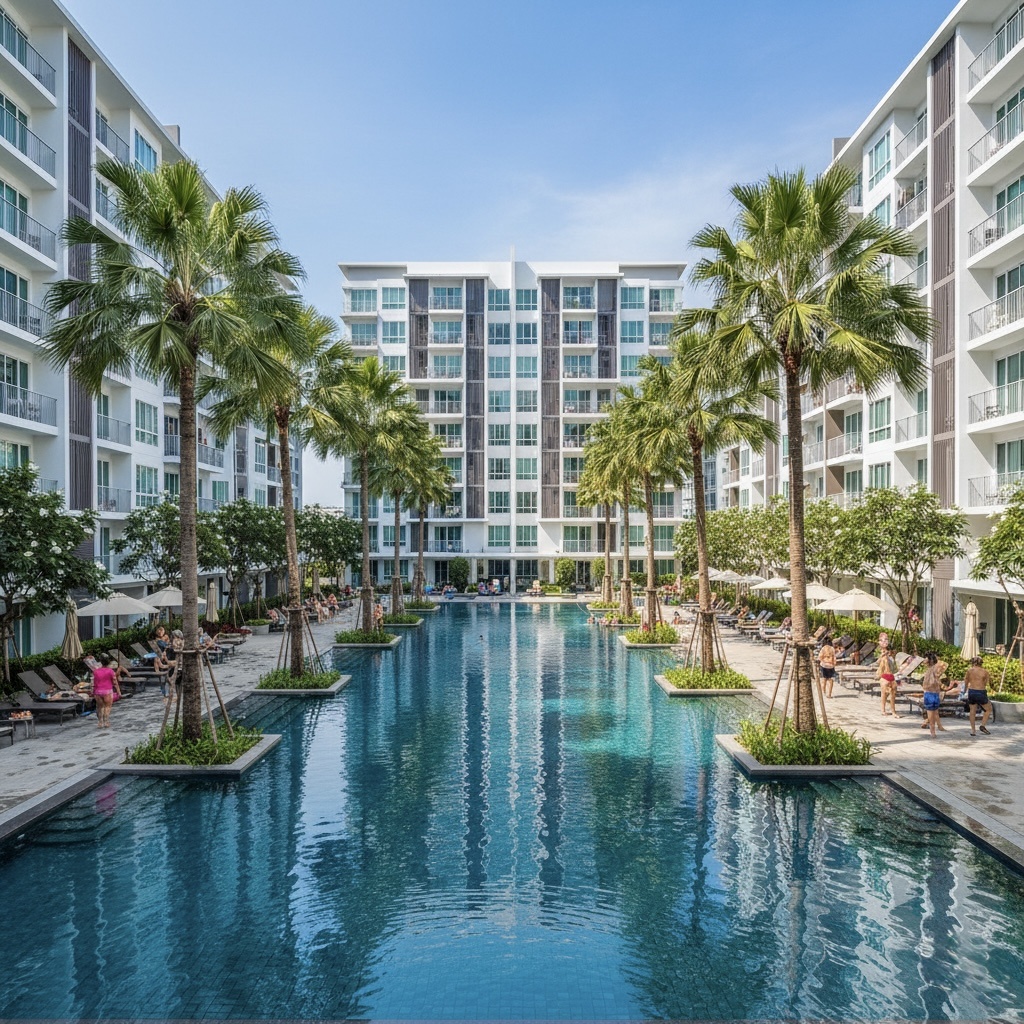 Типичный современный кондоминиум в Таиланде с бассейном