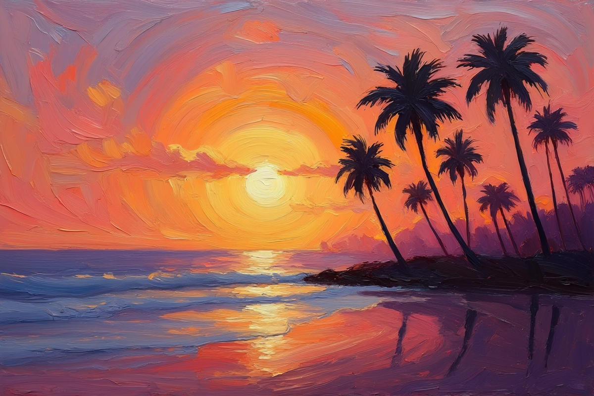 Закат над океаном. Сгенерировано Reve 1.5