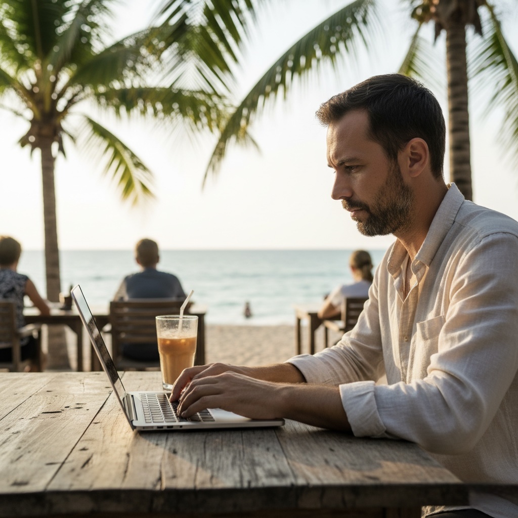 Удалённая работа в кафе у моря — привычная картина для многих экспатов