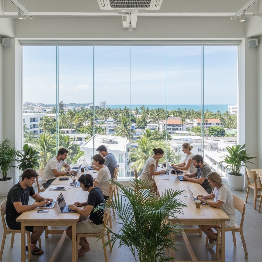 Цифровые кочевники работают в коворкинге в Таиланде