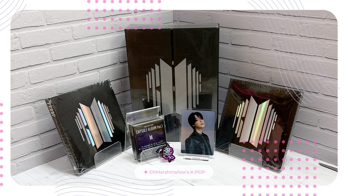 Альбомы BTS - PROOF версий Compact (по краям) и Deluxe (в центре) Чимин и маленький капсульный альбом с фесты добавлены на фото чисто для антуража