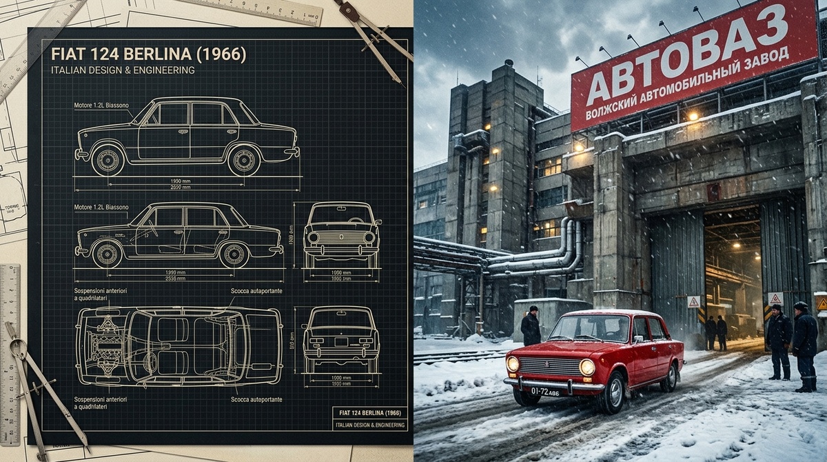 ВАЗ-2101 на фоне огромного строящегося автогиганта в Тольятти