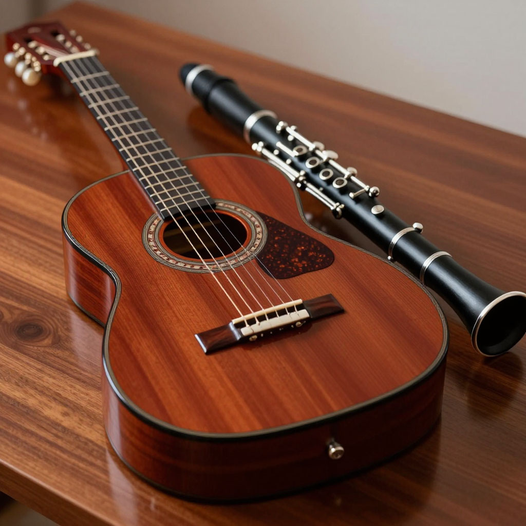 Гитара и кларнет, стилизация от ИИ.