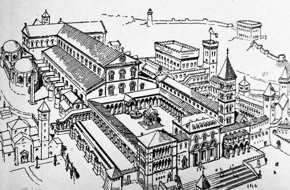 Старая базилика Святого Петра, существовавшая с IV по XVI век (сейчас на её месте построен Собор Святого Петра. Источник: ru.pinterest.com